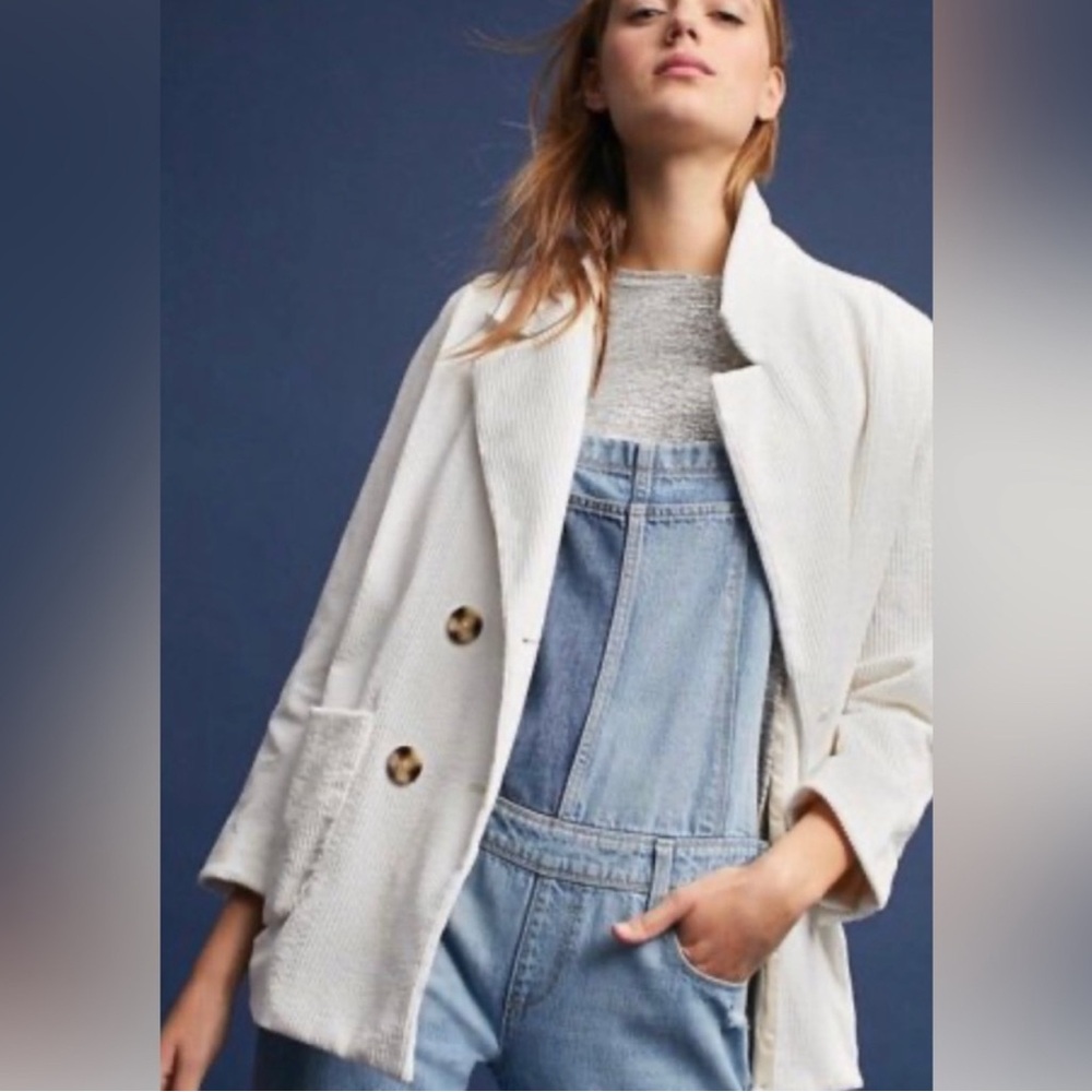 Anthropologie Cartonnier Ivory Cream Corduroy Blazer Jacket XXS Oversized